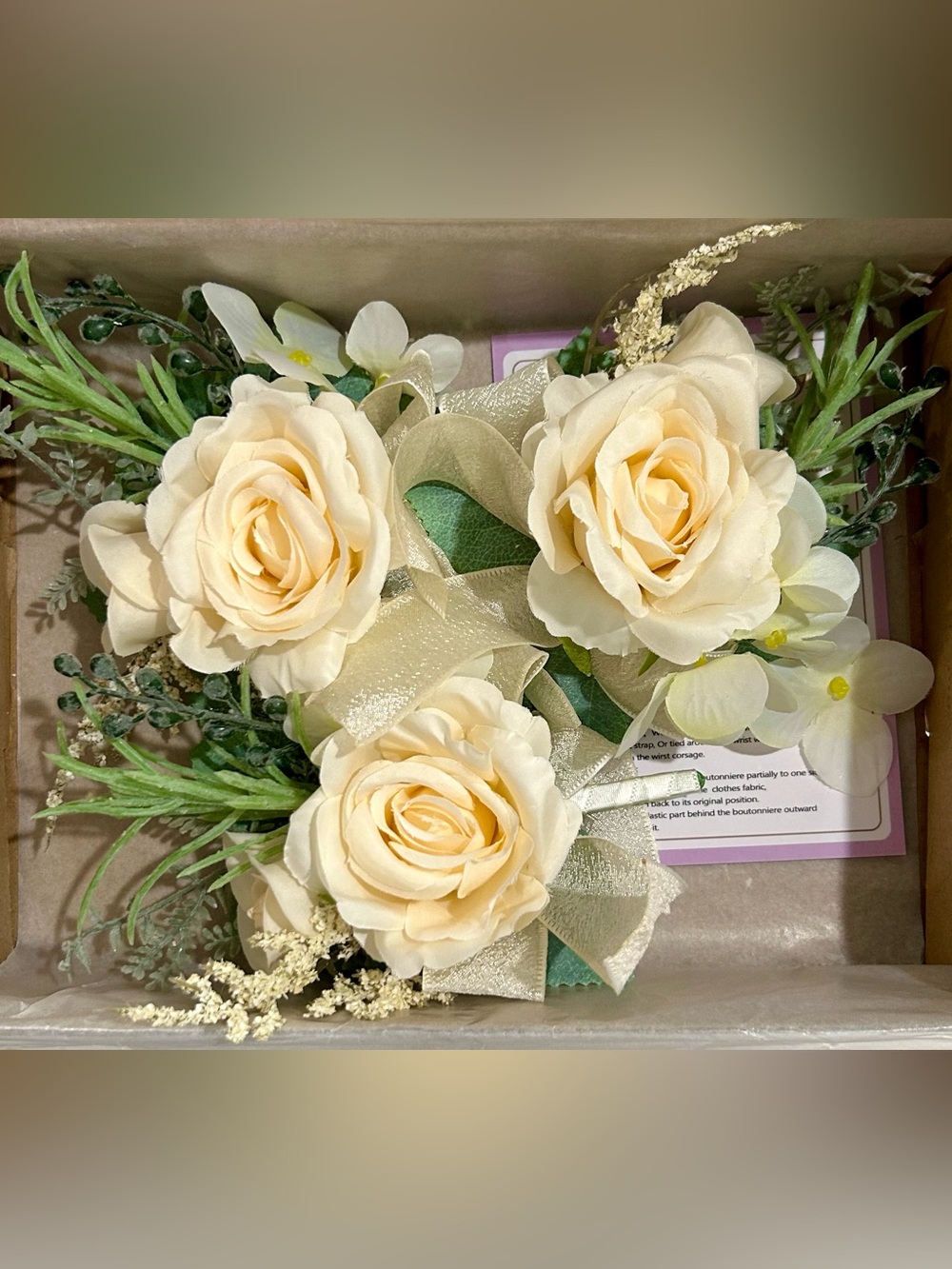 3 new Cream Artificial Rose Boutonniere Champagne wedding prom homecoming